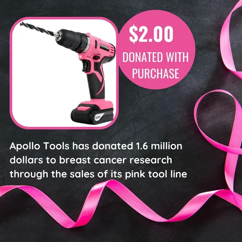 Miniatura 8 de Apollo Tools Potente taladro inalámbrico ligero, batería de iones de litio de 10.8 con juego de brocas de accesorios de 30 piezas, cinta rosa, rosa
