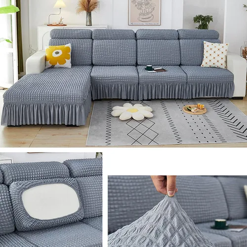 Miniatura 11 de Fundas elásticas para cojín en forma de L, funda de sofá modular de 1/2/3/4 asientos, con falda, sillón, sofá biplaza, protector de muebles