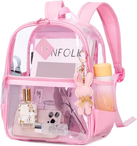 Miniatura 11 de MUSEVOS Mochila transparente para eventos de estadio aprobada 12x6x12, bolsa mini transparente de TPU gruesa con bolsillo frontal para conciertos