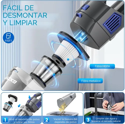 Miniatura 5 de Gxzsk Aspiradora de Mano Inalámbrica, 15000PA de Succión Fuerte Aspiradora de Mano Recargable para Coche, Aspiradora de Mano Portátil con Gris