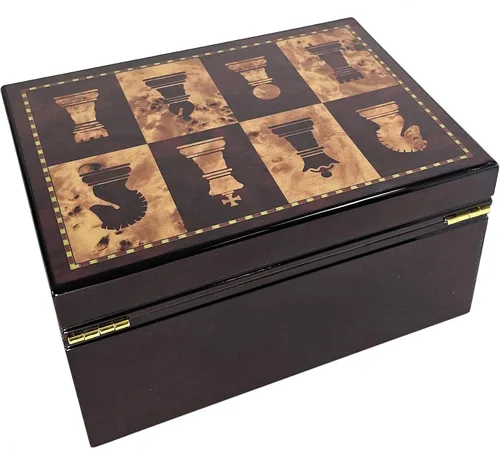 Miniatura 3 de HPL Caja de almacenamiento grande de ajedrez con bloqueo de color cereza y madera de Burlwood para hombres de hasta 4 3/4 pulgadas