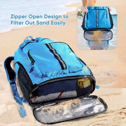 Miniatura 3 de Mochila de playa grande impermeable a prueba de arena, bolsa de piscina con cordón de gran tamaño personalizada con compartimento para zapatos
