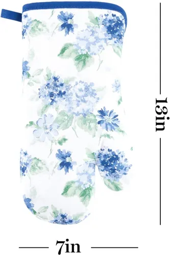 Miniatura 13 de Martha Stewart Juego de 2 manoplas de horno y agarraderas florales ámbar, azul/verde, OM: 7"x13" y PH: 7"x10