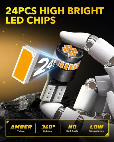 Miniatura 2 de AUXITO - Foco LED 194, amarillo ámbar, 168, 175, 2825, W5W, T10, kit de luces LED de repuesto sin error Canbus para interior de auto, cúpula