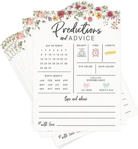 Miniatura 9 de Tarjetas de predicciones y consejos de baby shower de Printed Party – Diseño de lazo rosa, divertido juego de baby shower para invitados, actividad