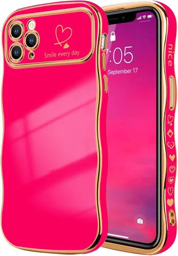 Miniatura 20 de LCHULLE Funda para iPhone 12 Pro para mujeres y niñas, lindo marco ondulado con forma rizada con patrón de corazón de amor, cubierta de protección