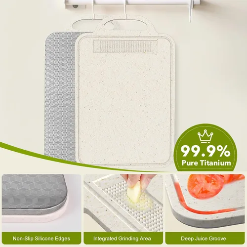 Miniatura 6 de Tabla de cortar de titanio, tabla de cortar para tablas de cortar de cocina de doble cara con titanio puro y paja de trigo PP, fácil de limpiar