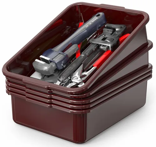 Miniatura 11 de 5 paquetes de cajas/bolsas de tinas de autobús comerciales, contenedor de almacenamiento de plástico blanco con asas/lavabo (8 litros)