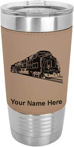 Miniatura 17 de LaserGram Vaso aislado al vacío de 20 onzas, tren de carga, grabado personalizado incluido (piel sintética, estilo béisbol)