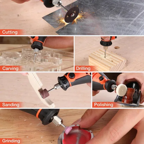 Miniatura 8 de ValueMax Kit de herramientas rotativas eléctricas, herramienta giratoria con cable de velocidad variable de 1.2 amperios con 120 accesorios