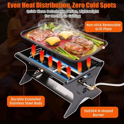 Miniatura 3 de Foldable 3-in-1 Charcoal Wood Gas Camping Grill with Pull-Out Removable Griddle Plate & Carry Bag, Portable BBQ Fire Pit Grill for Backpacking