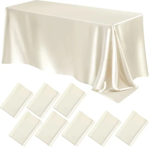 Miniatura 10 de Lounsweer - 8 manteles de satén para mesa, 102 x 58 pulgadas, mantel rectangular de seda suave para mesa, ideal para fiestas rectangulares, cenas