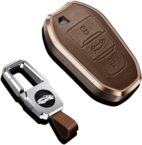 Miniatura 10 de SANRILY para la llave de Peugeot cubierta de metal cuero Smart Key Shell, Negro