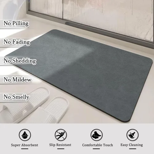 Miniatura 3 de Tapetes de baño antideslizantes, de tierra de diatomeas, finos para debajo de la puerta, de secado rápido, absorbente de agua, frente a la bañera