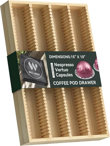 para cápsulas Nespresso Vertuo - Organizador de inserto de cajón de vainas de café de bambú premium para mostrador 15" de profundidad x 10" de ancho