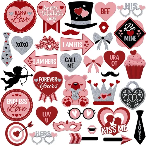 Miniatura 11 de KatchOn, Accesorios de fotos rosas para el día de San Valentín, enormes, paquete de 35 Accesorios de cabina de fotos de San Valentín