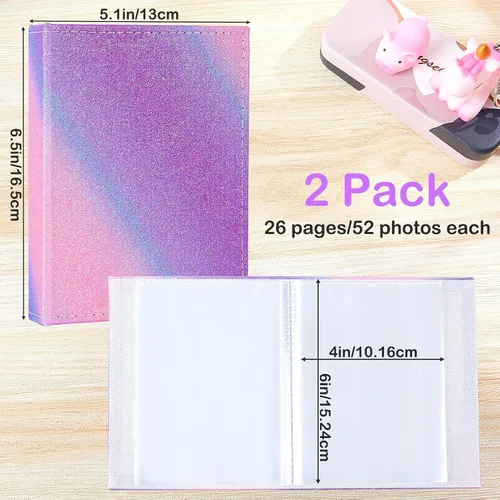 Miniatura 5 de FIODAY Paquete de 2 álbumes de fotos de 4 x 6 pulgadas con purpurina para niños, cada mini álbum tiene capacidad para 52 fotos, álbumes de fotos