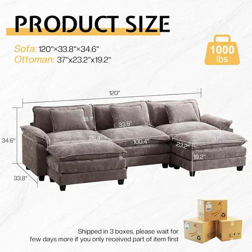 Miniatura 2 de Sofá Seccional, Sofá Modular Cloud con Otomana, Sofás Cama de Asiento Profundo con Almohadas Decorativas, Cómodo Sofá de Dos Plazas de Chenilla