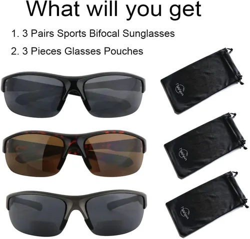 Miniatura 5 de 3 pares de lentes de sol de lectura bifocales para hombres y mujeres, lentes de lectura envolventes para exteriores