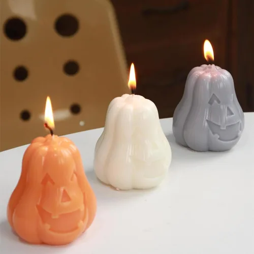 Miniatura 3 de 2 moldes de silicona para velas de Halloween, bricolaje 3D de calabaza malvada, molde de cera para hacer velas de yeso, adorno de resina, jabón, 2