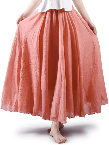 Miniatura 46 de OCHENTA Falda larga de lino y algodón bohemio para mujeres y niñas para vacaciones de verano en la playa