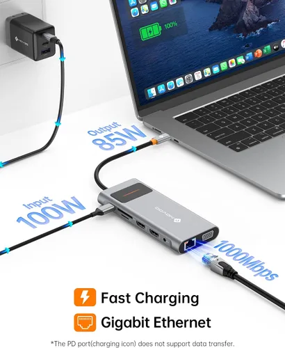 Miniatura 5 de NOVOO Estación de acoplamiento USB C Monitor dual HDMI para laptop Dell HP Tipo USB C Hub Adaptador multipuerto Thunderbolt 3 Dongle a 2 HDMI 4K Gris