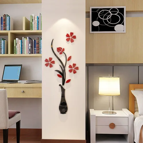 Miniatura 4 de Murales de pared con jarrón 3D para sala de estar, dormitorio, sofá, telón de fondo de televisión, calcomanías originales, regalo, calcomanía de Rojo