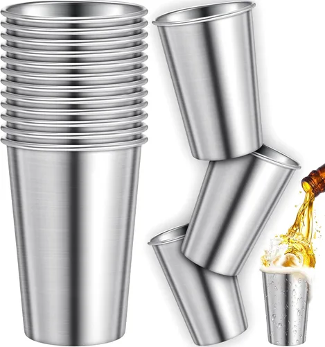 Miniatura 7 de Honeydak Paquete de 12 vasos de acero inoxidable de 16 onzas, vasos de metal apilables de acero inoxidable, vasos de pinta irrompibles para adultos
