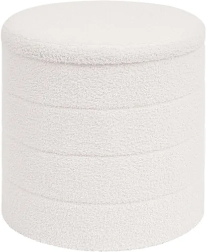 Miniatura 12 de Otomana redonda Boucle de almacenamiento, taburete otomano de tela de peluche Sherpa con tapa de bandeja reversible, reposapiés plegable