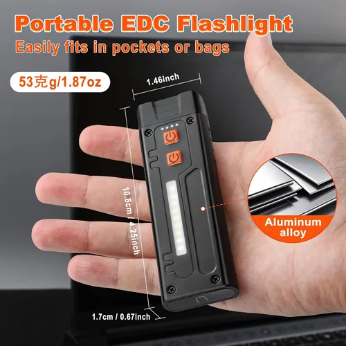 Miniatura 5 de Linterna plana, linternas EDC recargables con clip, 6 modos de luz LED de bolsillo, IPX6, para señalización, trabajo, uso en exteriores o interiores
