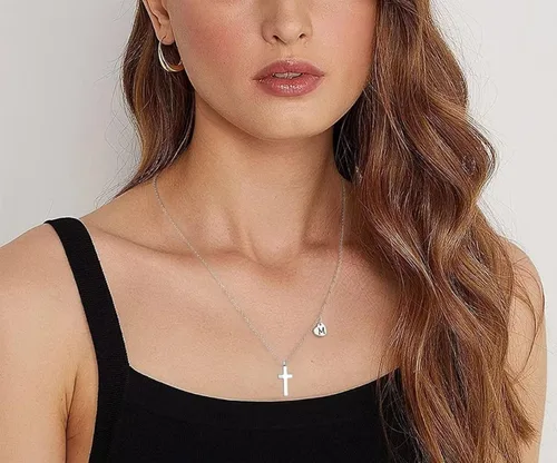 Miniatura 3 de Tiny Cross Necklace for Girls Heart Initial Necklace Heart Birthstone Necklace Letter Stainless Steel Pendant Jewelry First Communion Baptism