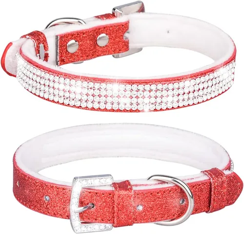 Miniatura 9 de Collar de perro con diamantes de imitación, bonito y deslumbrante collar de cuero brillante para perro y gato, collar de diamantes de imitación