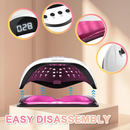 Miniatura 5 de Lámpara de uñas LED UV de 320 W, secador de uñas profesional con 72 cuentas, luz UV para uñas con 4 ajustes de temporizador, secador LED de gel