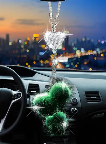 Miniatura 9 de Glamorosa decoración colgante de espejo de coche con cabeza de zorro azul oscuro, adorno de automóvil con temática animal para mujeres y hombres
