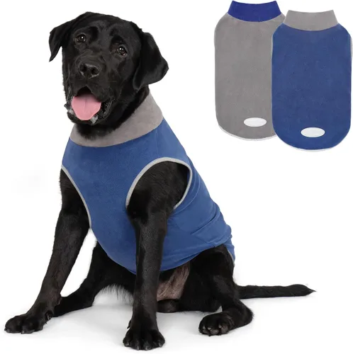 Miniatura 25 de cyeollo Paquete de 2 suéteres elásticos de forro polar para perro, chaqueta reflectante de invierno para perros, suéteres para perros medianos