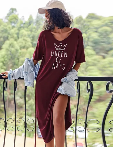 Miniatura 5 de Ekouaer Camisones largos para mujer, cuello redondo, ropa de dormir, ropa de dormir