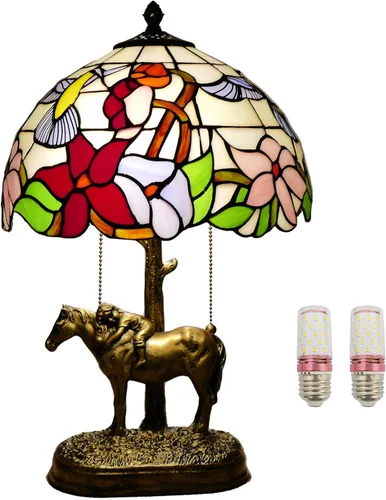 Miniatura 10 de Tiffany - Lámpara de mesa estilo rosas multicolor, lámpara de mesa con vitrales de 12 pulgadas de alto de 19 pulgadas, mesita de noche, mesita