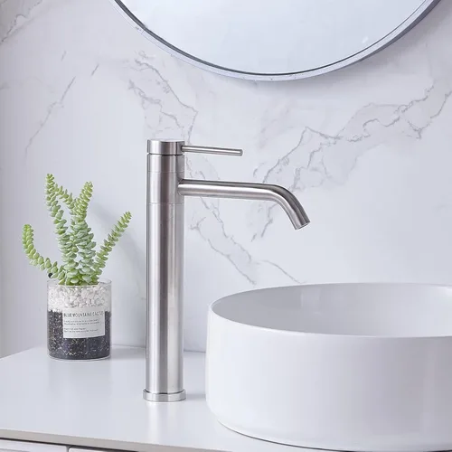Miniatura 8 de Hotis HT-BF100 - Grifo de lavabo de níquel cepillado, grifo de baño alto de acero inoxidable con boquilla giratoria de 360°, grifos de baño de 1