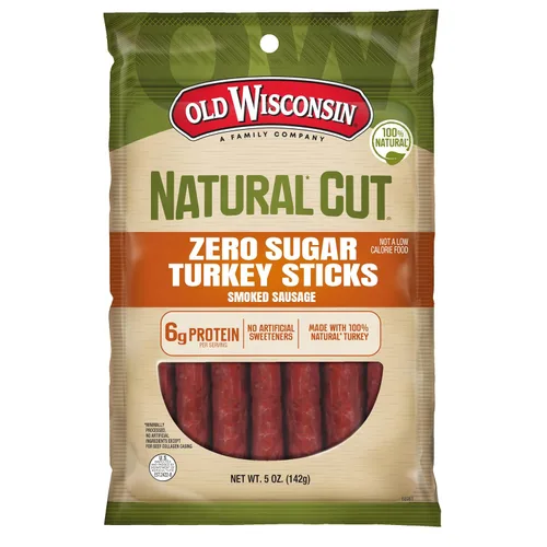 Old Wisconsin Palitos de salchicha de pavo de corte natural, cero azúcar, ahumado naturalmente, listo para comer, alto en proteínas, bajo en