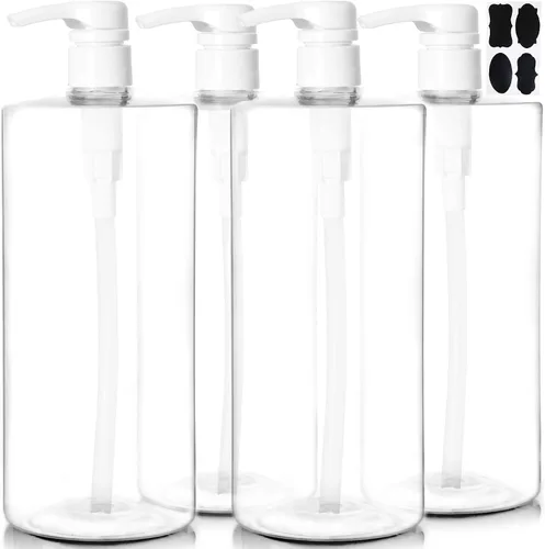 Miniatura 5 de Youngever Paquete de 4 botellas de bomba para champú de 32 onzas (1 litro), botellas vacías de champú, cilindro de plástico con bombas a prueba