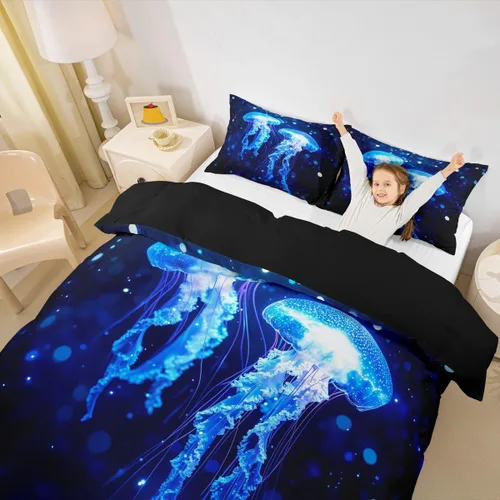 Miniatura 31 de Juego de funda de edredón para niños con diseño de gato negro, tamaño individual, juego de ropa de cama de animales lindos con burbujas de baño