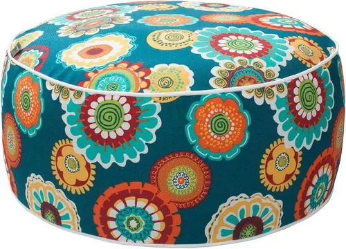 Magpie Fabrics Taburete inflable para interiores y exteriores, reposapiés redondo, repelente al agua, 20 x 9 pulgadas de alto, portátil para patio,