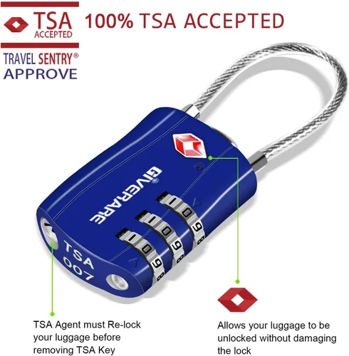 Miniatura 2 de GIVERARE Paquete de 2 cerraduras de equipaje aprobadas por la TSA, cerradura de cable de viaje combinada, candados de 3 dígitos reconfigurables