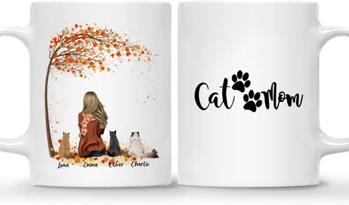 Miniatura 31 de Gossby Taza personalizada con texto en inglés "Being a Cat Mom", regalo personalizado para mujeres con diseño, nombre, raza de gato, cumpleaños, día