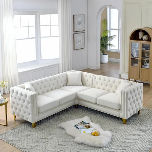 Miniatura 17 de mikibama Sofá de 3 plazas de terciopelo de 80.5 pulgadas para sala de estar, sofás de 3 asientos con botones copetudos con bordes de clavos, sofás