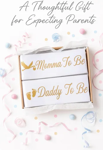 Miniatura 4 de Brosash Daddy To Be & Mommy To Be - Banda rosa con letras doradas para niña, baby shower, decoración de revelación de género de princesa
