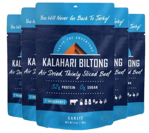 Miniatura 6 de Ajo Kalahari Biltong, carne de res en rodajas finas secadas al aire, 2 onzas (paquete de 1), sin azúcar, sin gluten, keto y paleo, aperitivo alto