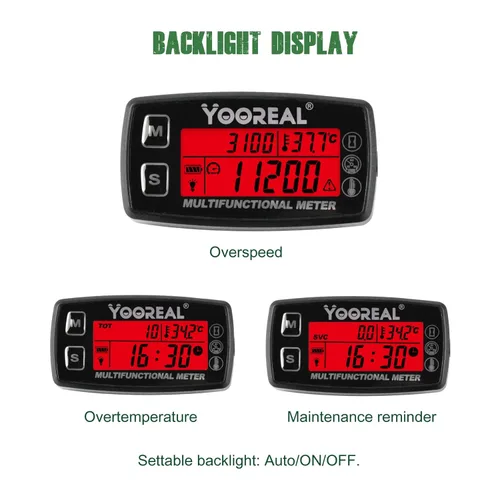 Miniatura 5 de Yooreal Medidor de horas, tacómetro, medidor de temperatura del motor, alerta de temperatura, apagado del usuario, sonda de temperatura extraíble