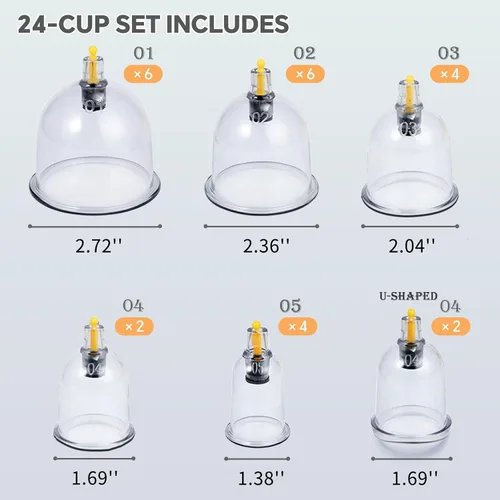 Miniatura 3 de Juego de ventosas para terapia de masaje, kit de ventosas para celulitis corporal, 24 ventosas de succión