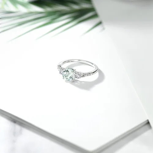 Miniatura 114 de Gem Stone King Anillo de compromiso de 3 piedras preciosas redondas de oro blanco de 10 quilates con piedra natal de 0.236 in con piedra natal